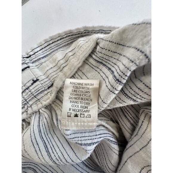 Max Studio Women's Cropped Wide‎ Leg Striped Pants L Cream Linen Nautical Granny - Picture 6 of 11